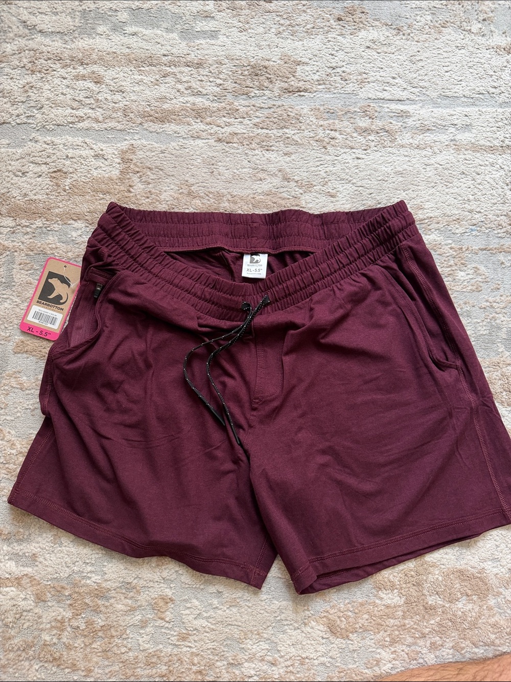 Bearbottom Men's Burgundy Athletic Drawstring Shorts - 5.5” inseam - size XL